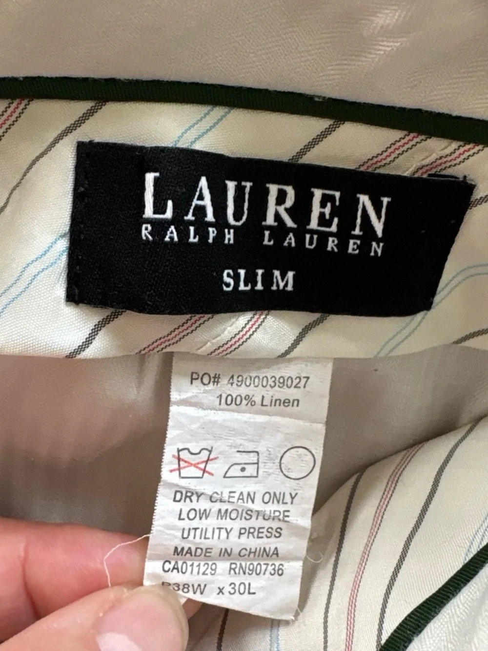 lauren ralph lauren slim man’s tan 100% linen pants. 38/30